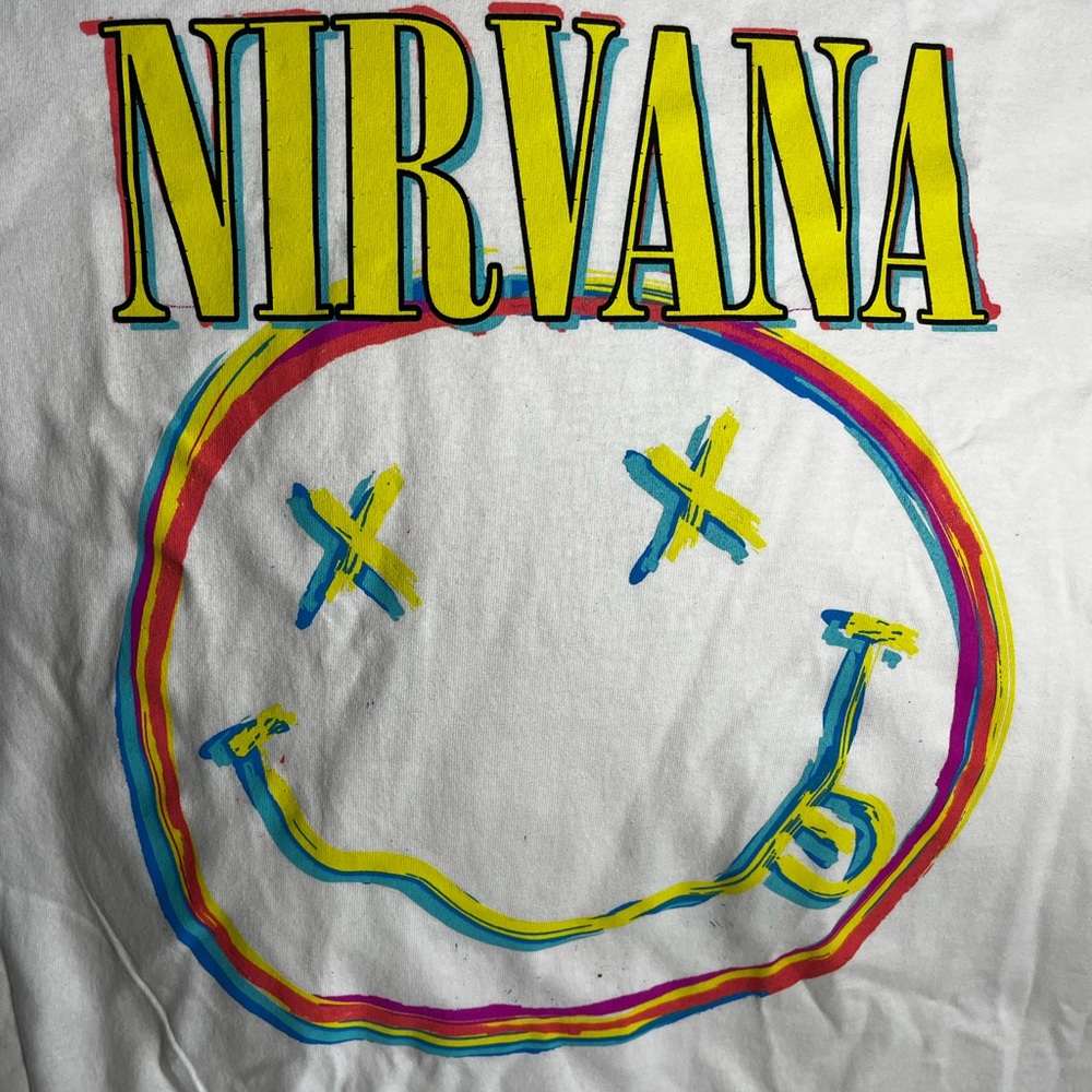 NIRVANA White Tee with Yellow and Blue Graphic